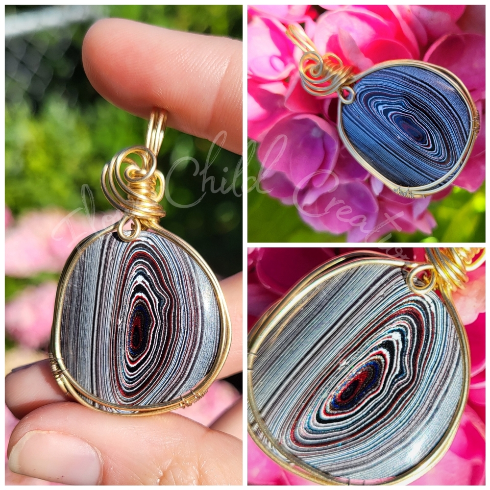 Handcrafted Designer Fordite 14k Gold Fill Pendant